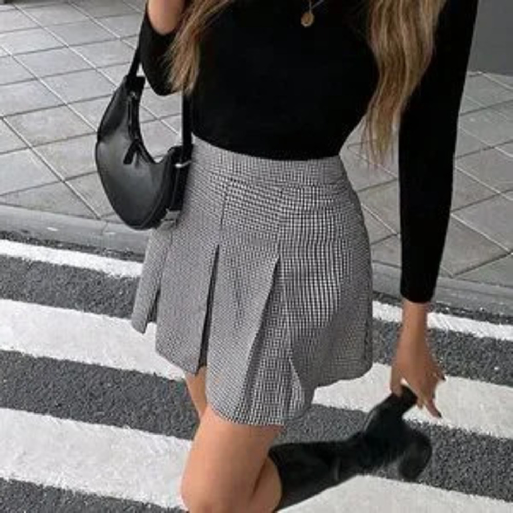 Multicolor Plaid Casual Womens Pleated Zip-Up Mini Skirt